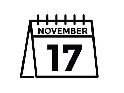 17 November, calendar date icon. 17 November Calendar Date for Deadlines or Appointment. Day, month. vector illustration.
