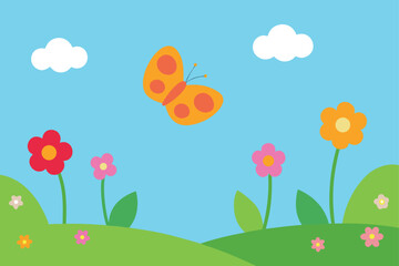 spring flowers and butterflies