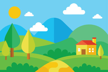 Obraz premium vector illustration of a rural landscape