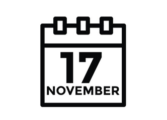17 November, calendar date icon. 17 November Calendar Date for Deadlines or Appointment. Day, month. vector illustration.
