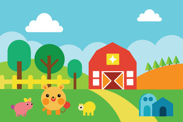 Fototapeta premium vector illustration of happy farm landscape 