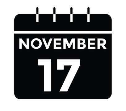 17 November, calendar date icon. 17 November Calendar Date for Deadlines or Appointment. Day, month. vector illustration.
