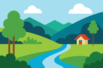 Obraz premium vector illustration of a country landscape