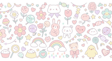 Kawaii Pastel Illustration Border for Kids’ Stationery and Wrapping Paper