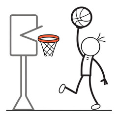 Fototapeta premium A Simplified Black and White Basketball Illustration of a Player Shooting the Ball at the Basket in Motion