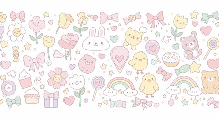 Kawaii Pastel Illustration Border for Kids’ Stationery and Wrapping Paper