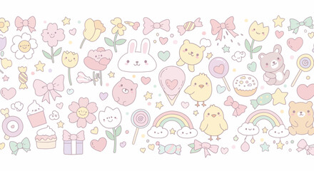 Kawaii Pastel Illustration Border for Kids’ Stationery and Wrapping Paper