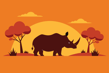 rhino silhouette in the sunset