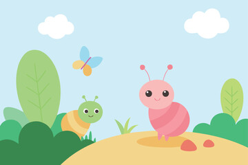 vector illustration of soft pastel cartoon landscape