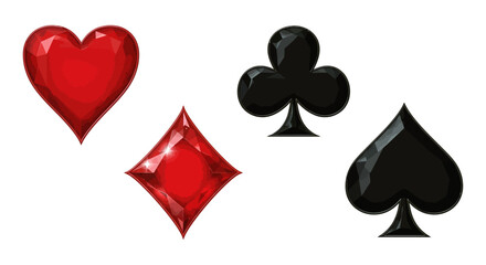 Gemstone playing card suits heart diamond club and spade. Casino game concept.