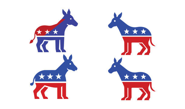 Democratic party donkey symbols with american flag colors and stars