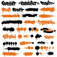 Graffiti vector set with splashes stains and stylized text for design