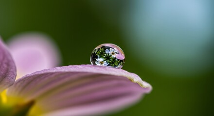 Water Droplet on Flower Petal Refracting Daisies