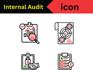 Internal Audit Icon Set Depicting Financial Review, Target Achievement, Agreement Security, and Compliance Checklist Concepts with Bold Colors