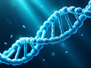 DNA spiral double helix structure on blue background.