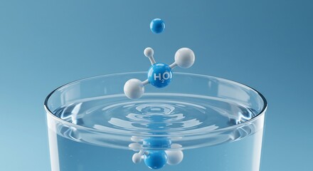 Water Molecule Structure in Glass of Water Illustration