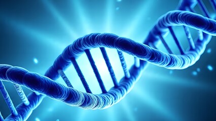 DNA spiral double helix structure on blue background.