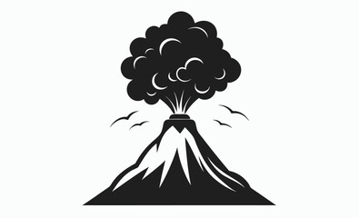 Volcano eruption silhouette, mountain explosion icon, natural disaster shape, an active volcano spewing fire silhouette vector  © Silhouettify