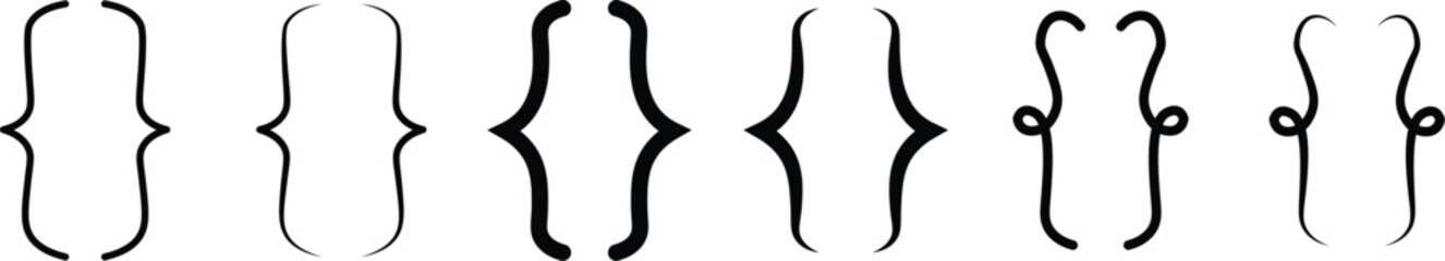 Bracket, braces, parenthes vector set. Braces or text brackets icon collection. Curly brace set. Vector illustration