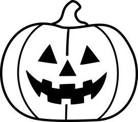 Halloween Jack-o'-Lantern Outline Icon.
Cute Simple Pumpkin Face Vector.
Transparent background.