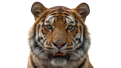  portrait of a Bengal lion staring directly at the camera with piercing golden eyes and a regal expression PNG cut out