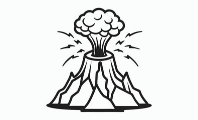 Volcano eruption silhouette, mountain explosion icon, natural disaster shape, an active volcano spewing fire silhouette vector 