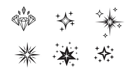Fototapeta premium Sparkling Shine Icons Diamond Jewel Sparkle Star Vector Set