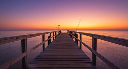 Wooden Pier at Sunset Over Ocean