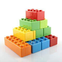 Fototapeta premium 3D-rendered colorful toy bricks in assorted shapes and sizes.