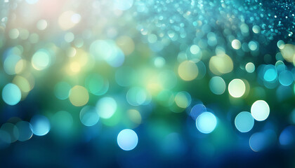 dreamy abstract background with soft glowing bokeh lights in blue and green hues creating mesmerizing atmosphere of elegance and enchantment