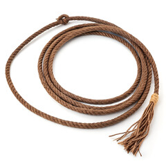 Coiled brown western cowboy lasso rope with realistic texture and detailing.