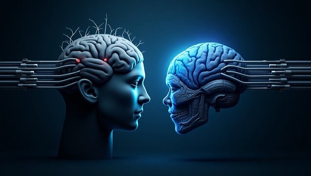 Artificial Intelligence Brain Connection Concept, Cyborg Cybernetic Technology Future