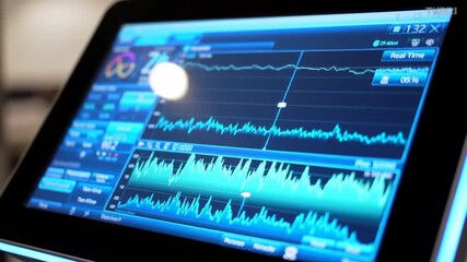 Tablet screen showing real-time medical data with graphs and vitals. Digital healthcare monitoring. - Powered by Adobe