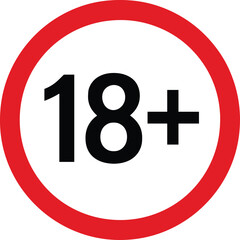 Obraz premium Cad Drawing Flat Vector Illustration, 18+ Symbol, Age Restriction Sign, Red Circle Icon, Adult Only Content Warning, Graphic Design