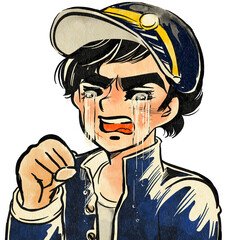 悔しくて号泣する昭和のスポ根少年漫画風主人公