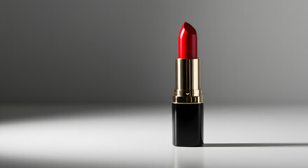 Close-Up of Red Lipstick on Reflective White Surface with Minimalist Background &ndash; High-End Cosmetic Product Photography