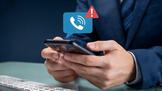 Professional businessman receives urgent notification on smartphone, signaling important communication alert for business success and urgent calls.