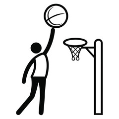 Fototapeta premium A Simplified Black and White Basketball Illustration of a Player Shooting the Ball at the Basket in Motion