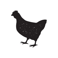 Simple chicken with grain texture print concept. Vintage hen farm silhouette design illustration, vector.