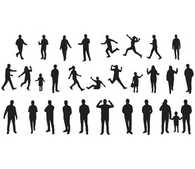 Collection of Diverse Human Silhouettes in Various Poses and Activities	