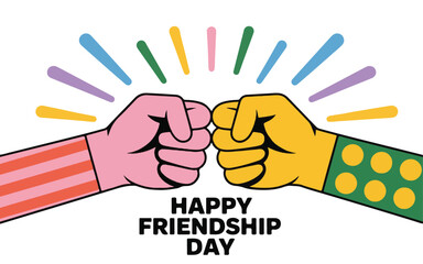 Happy Friendship Day Fist Bump Illustration – Multiracial Hands in Unity and Celebration
