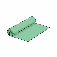 Partially Unrolled Roll of Pale Green Material Simple Line Art Illustration.