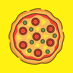 Fototapeta premium Delicious Cartoon Pizza Illustration | Topped with Tomatoes, Peppers & Cheese