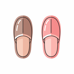 Two comfortable flat vector slippers one brown and one pink for home wear.