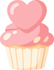 Cute Pink Heart-Shaped Cupcake with Cream Icing.