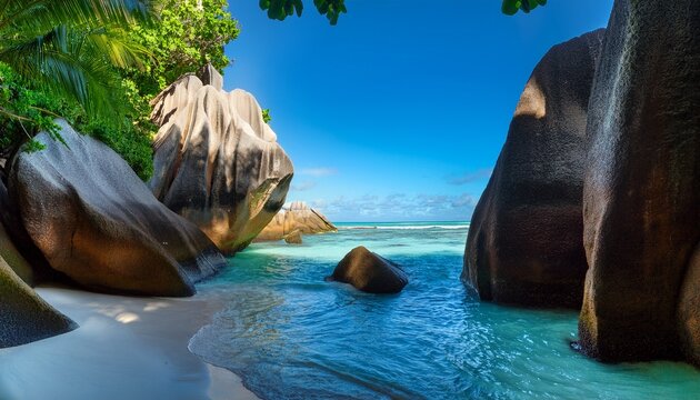 hidden cove at anse source d argent on la digue island seychelles