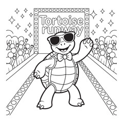 Tortoise on runway with sunglasses and audience cheering