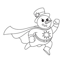 Outline of a snowman superhero with a cape and top hat