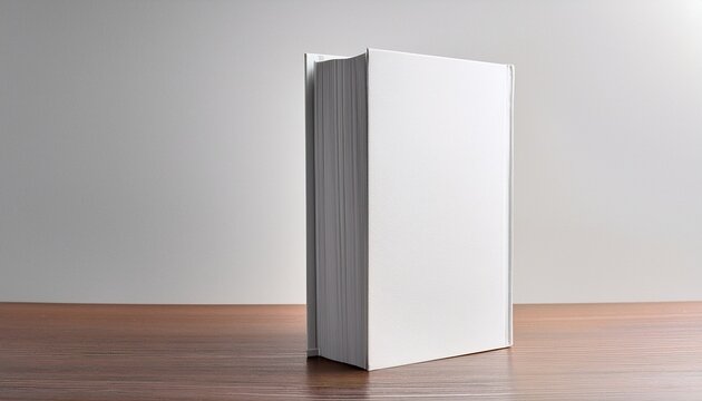 blank hardcover book standing upright with white cover background