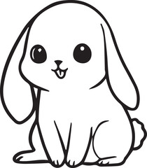 cute minimalist black and white line art of a kawaii bunny rabbit simple outlined drawing illustration vector printable on transparent background